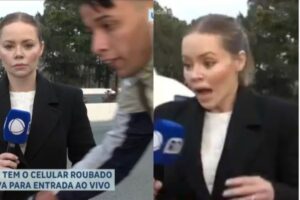 Veja o momento em que criminoso leva celular de repórter da Record