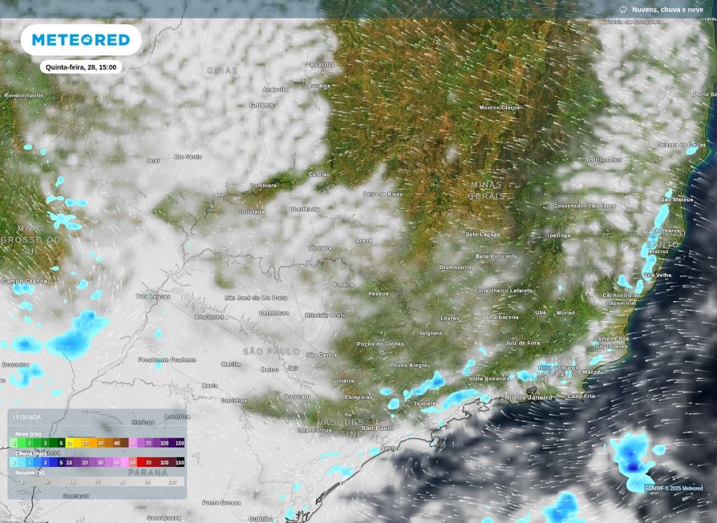 Pancadas de chuva avançam sobre o Sudeste nesta quinta-feira, 28