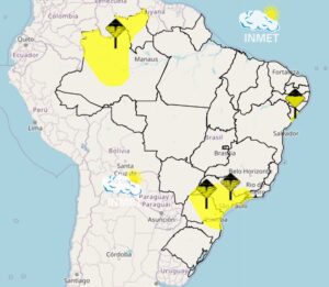 Inmet alerta para chuvas intensas e tempestades