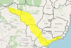 Temperatura cai de 3°c a 5°C nessa regiões em amarelo | Foto: Reprodução/Inmet
