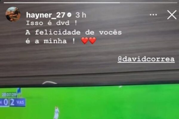 Imagem colorida da postagem do jogador Hayner