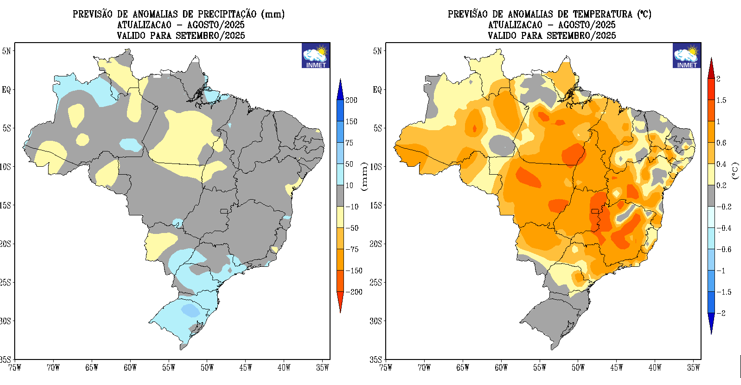 Inmet prevê chuvas normais e calor acima da média em setembro