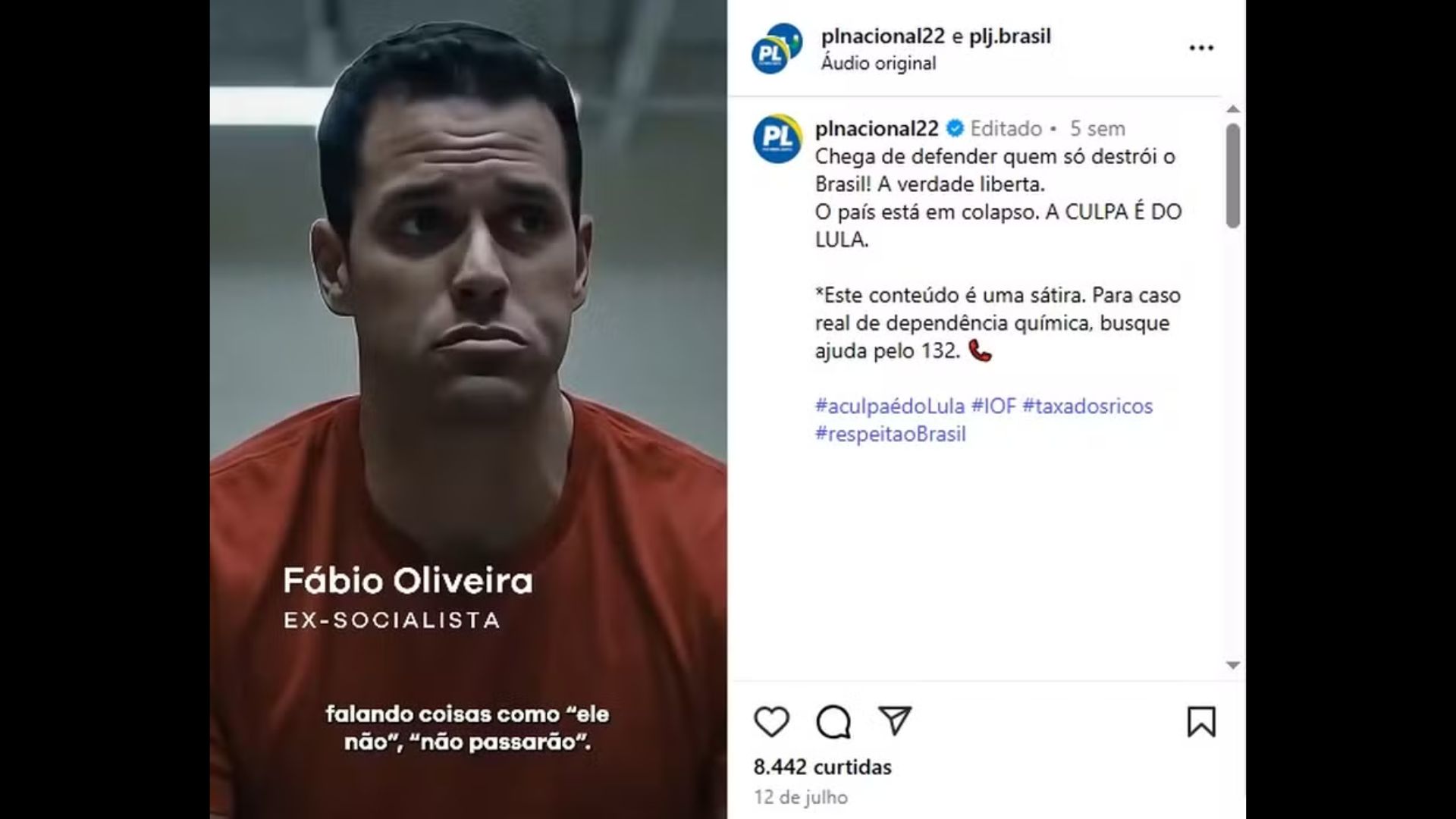 Juiz censura sátira do PL que compara petista a usuário de droga