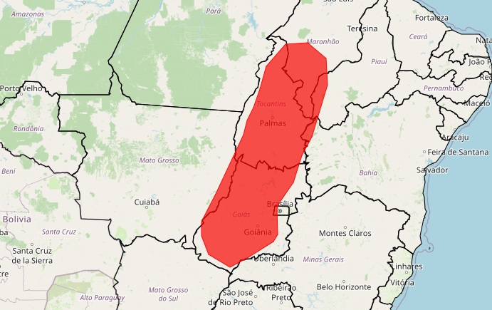 Área do aleta vermelho do Inmet, para baixa umidade