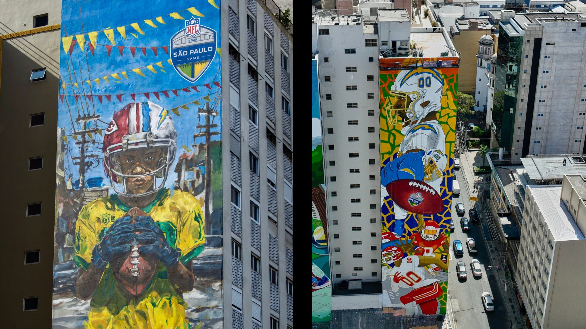 Prédios da capital paulista com murais da NFL