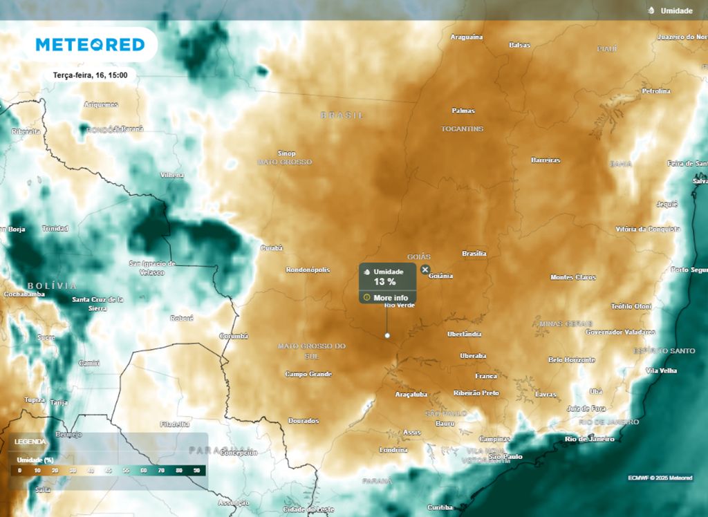 Umidade do ar atinge níveis de deserto em 15 Estados nesta terça-feira, 16