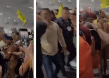 Manifestantes indígenas entram em confronto com seguranças durante a COP30 em Belém