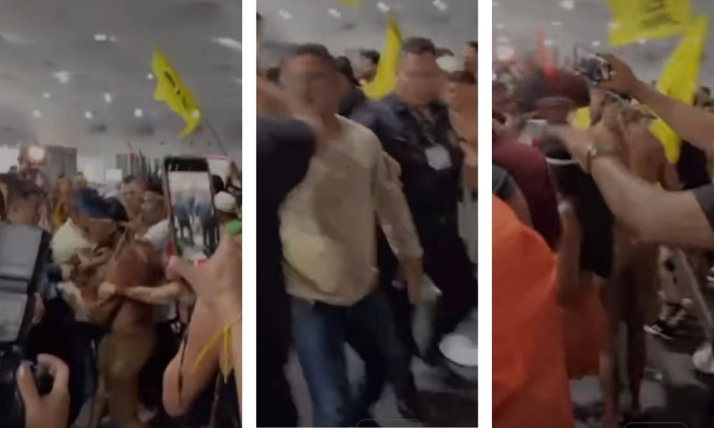 Manifestantes indígenas entram em confronto com seguranças durante a COP30 em Belém