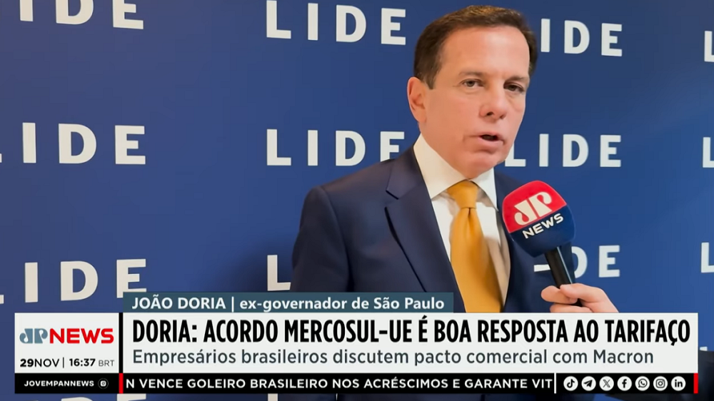 ‘Acordo Mercosul-UE é boa resposta ao tarifaço’, diz Doria